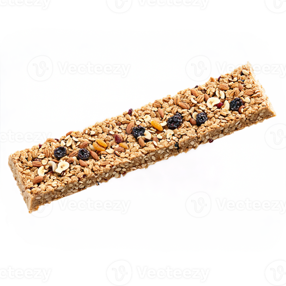 Granola bar break chewy and textured snapping apart with bits of nuts and dried fruits png