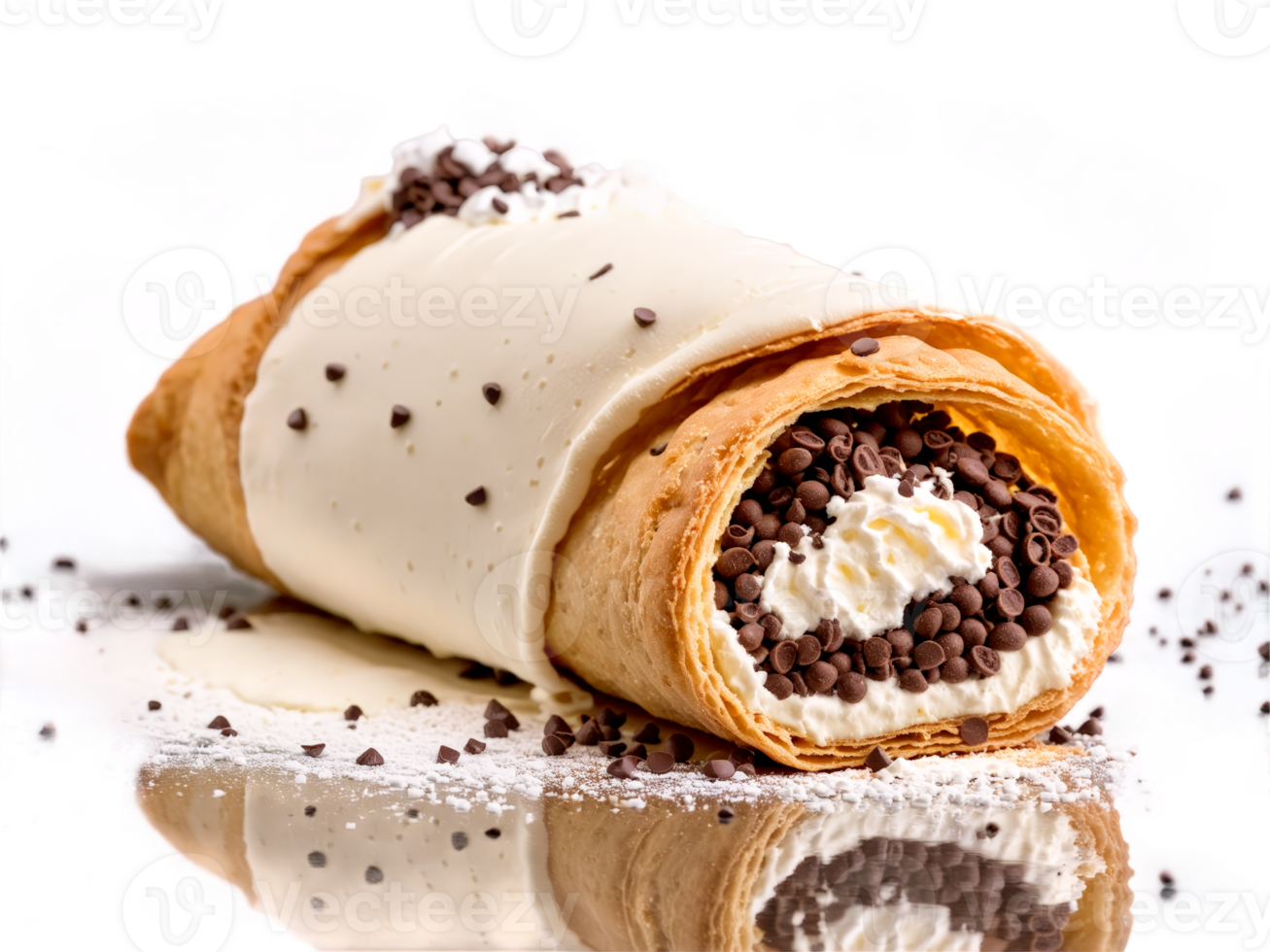 Cannoli with crispy shell sweet ricotta filling and chocolate chips png