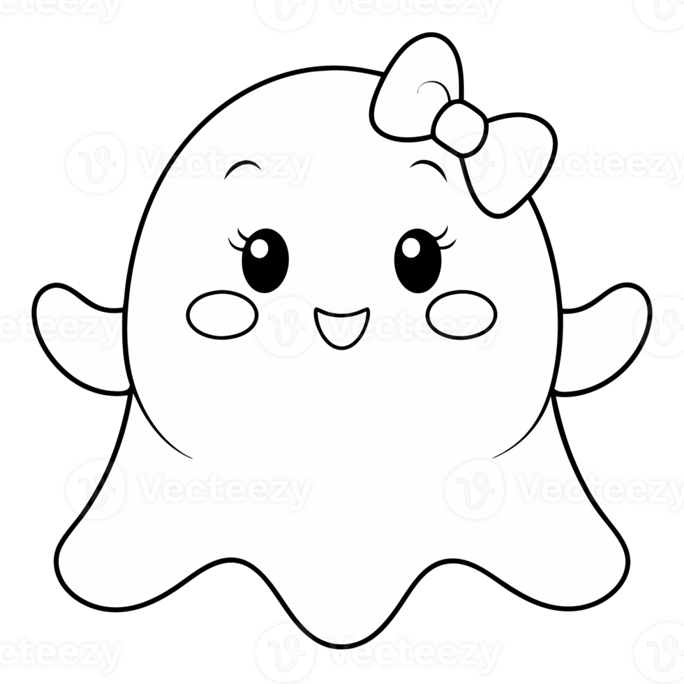 white kawaii ghost in witch hat with bow png