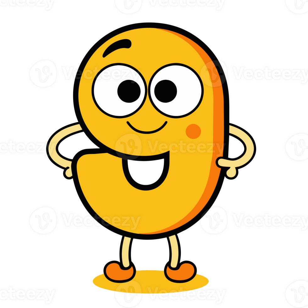 yellow joyful number 9 with eyes and arms and legs png