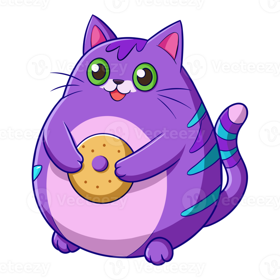 graphic of a big fat purple cat with donut png