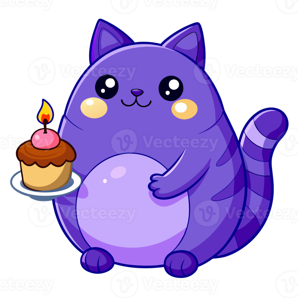 graphic of a big fat purple cat with cupcake png