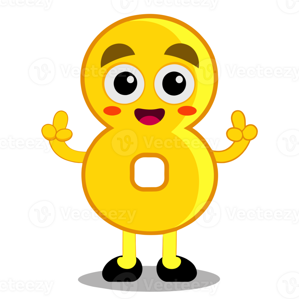 yellow joyful 8 number with eyes and arms and legs 47239857 PNG