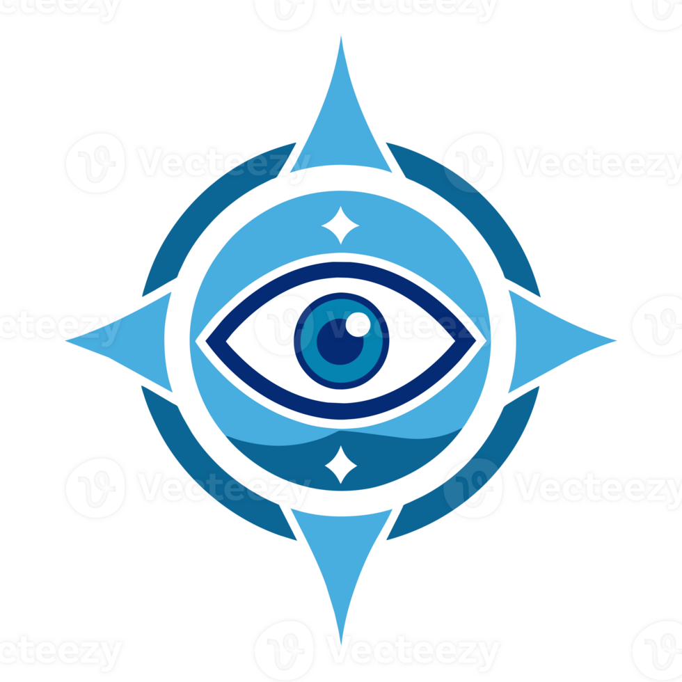 A eye is set within a geometric design, featuring shades of blue and purple png