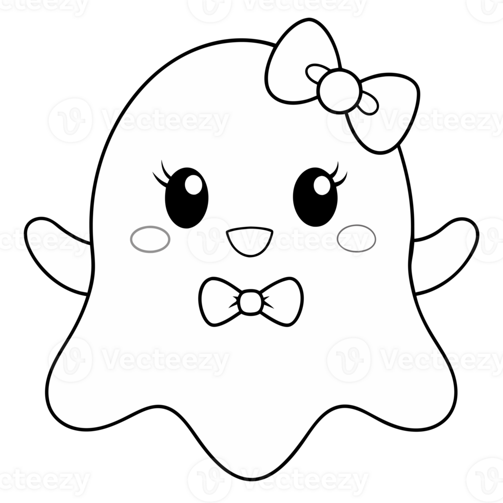 white kawaii ghost in witch hat with bow png