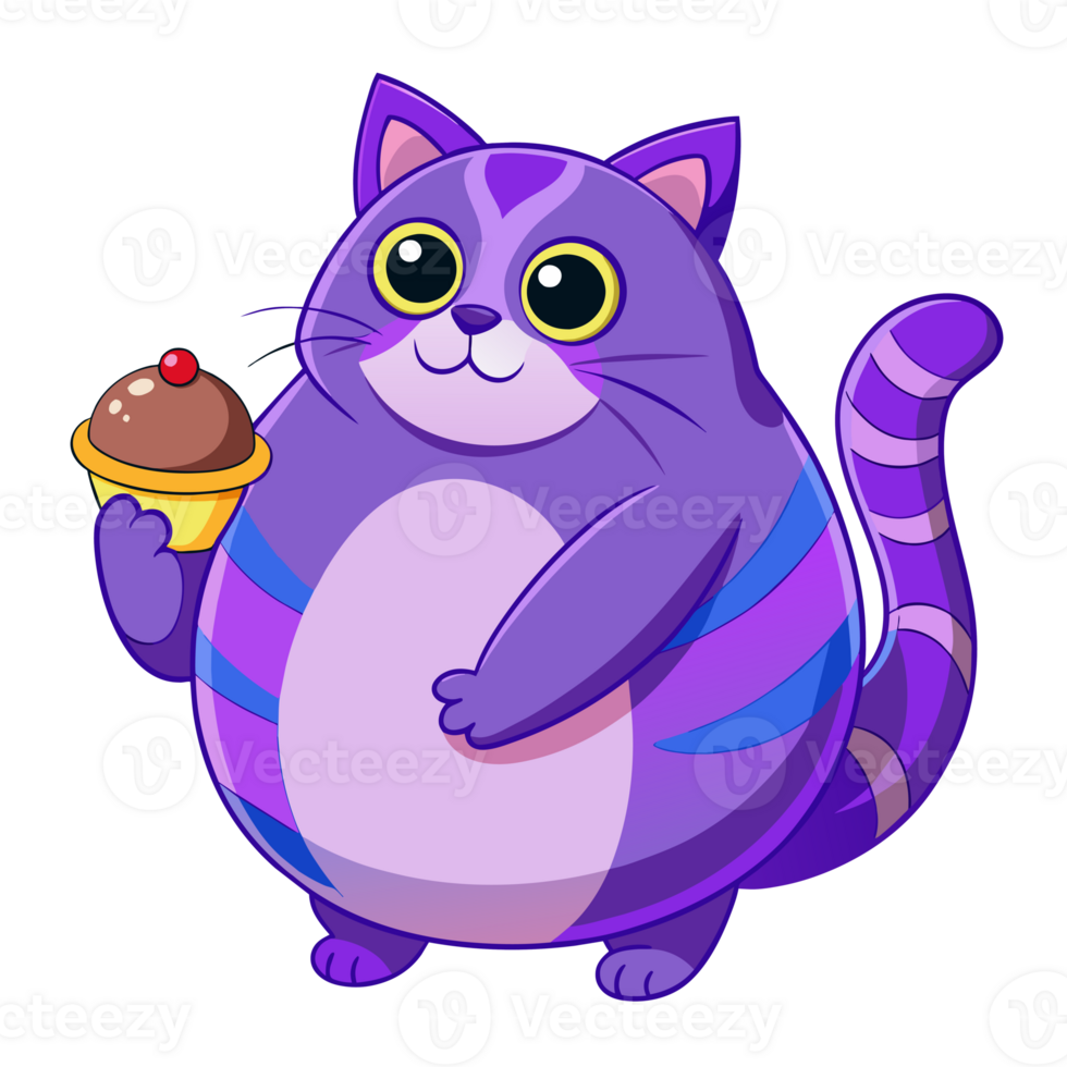 graphic of a big fat purple cat with cupcake png