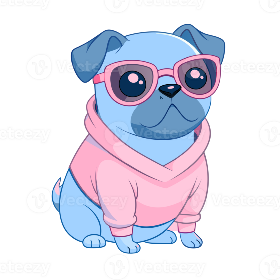 cute cartoon pug wearing a tracksuit and glasses png