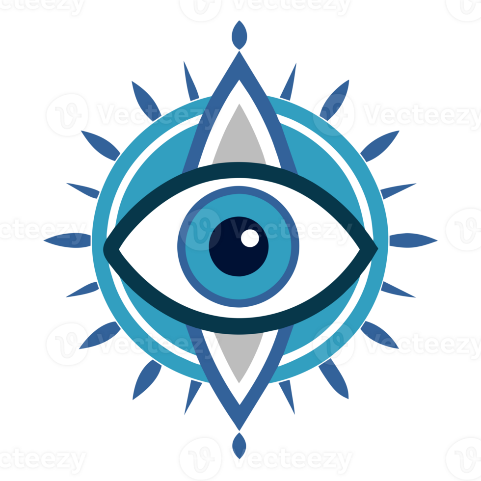 A eye is set within a geometric design, featuring shades of blue and purple png