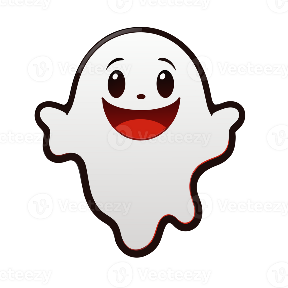 red and white graphic with a cute happy ghost for Halloween png