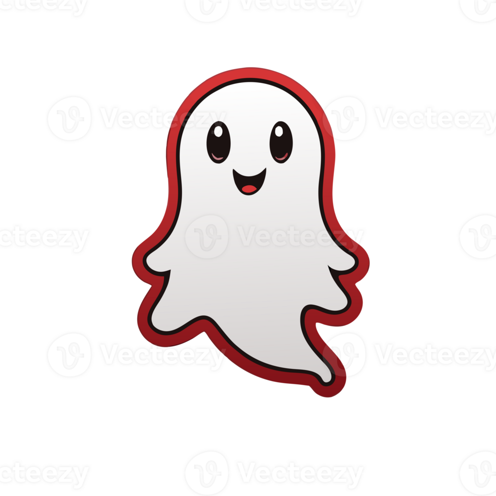 red and white graphic with a cute happy ghost for Halloween png