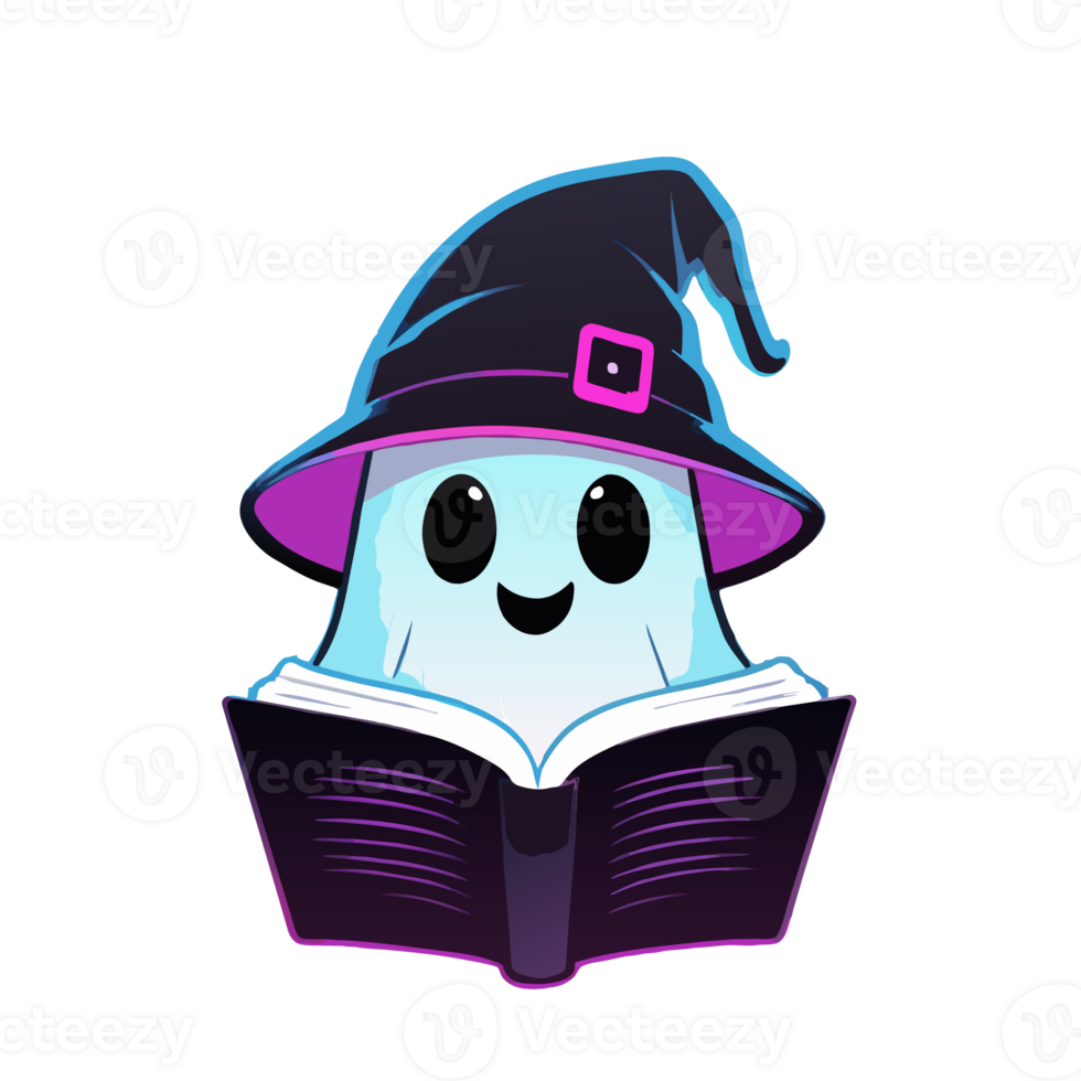 halloween ghost reading a big book png