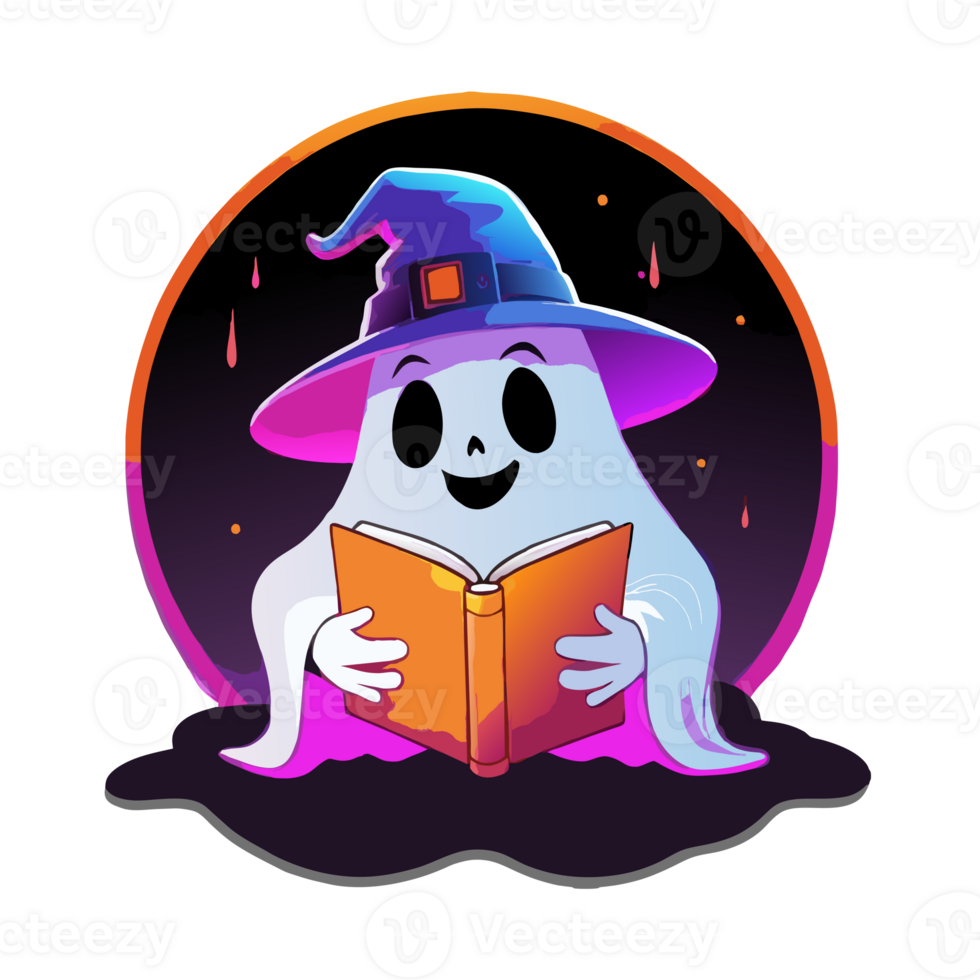 halloween ghost reading a big book png