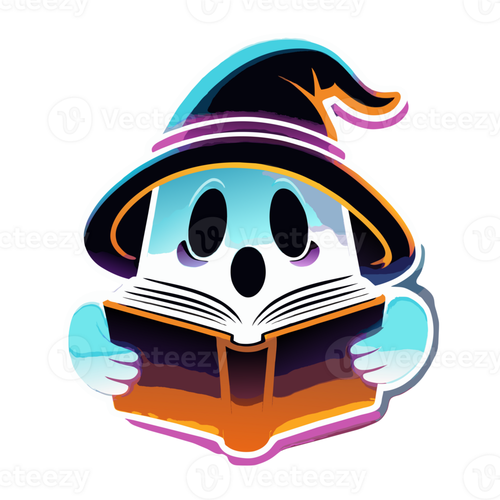 halloween ghost reading a big book png
