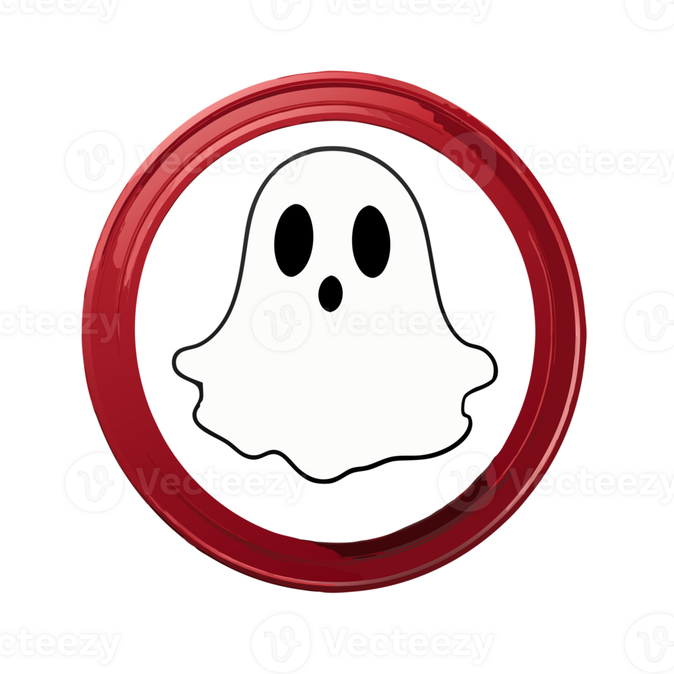 red and white graphic with a cute happy ghost for Halloween png