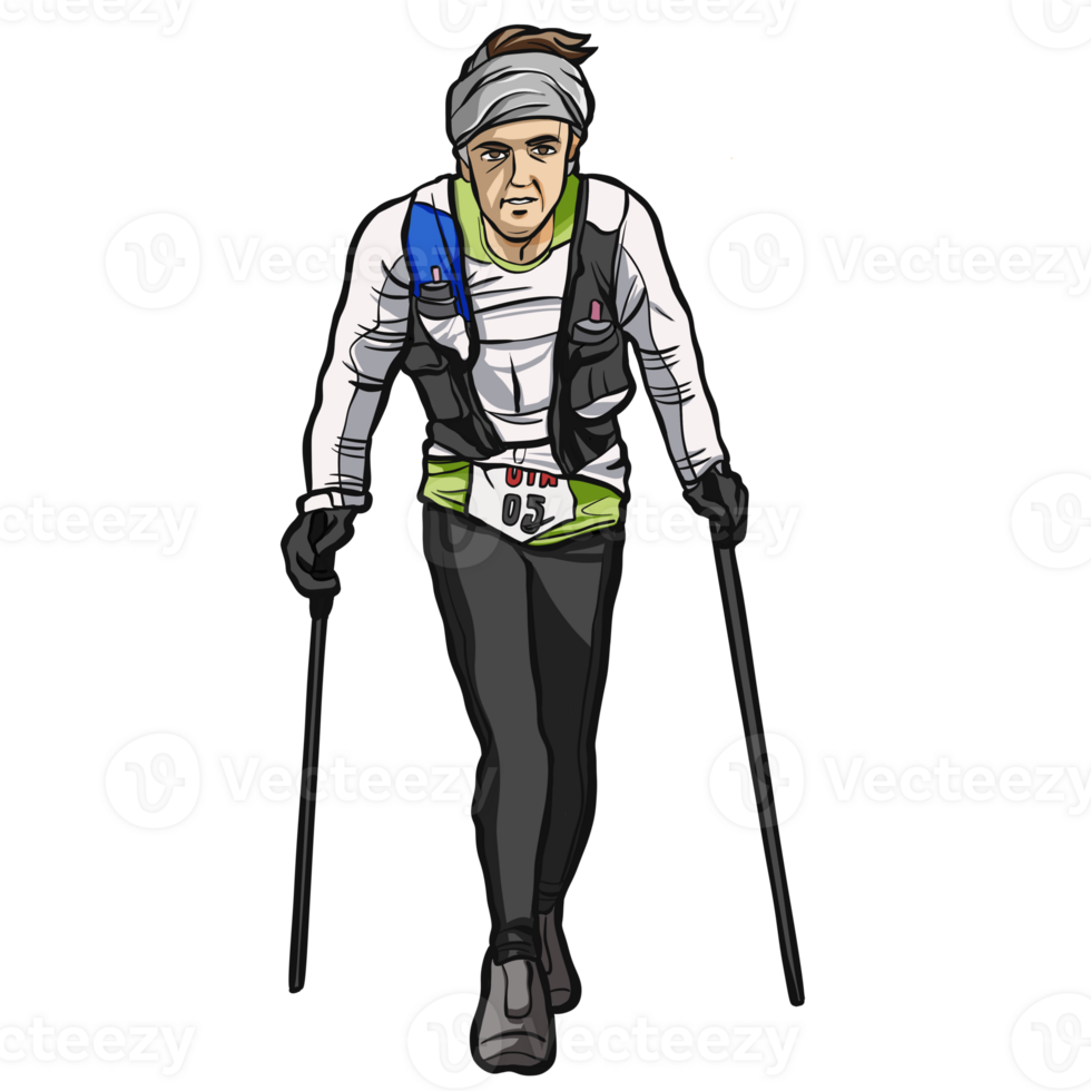 man trekking walk action illustration png
