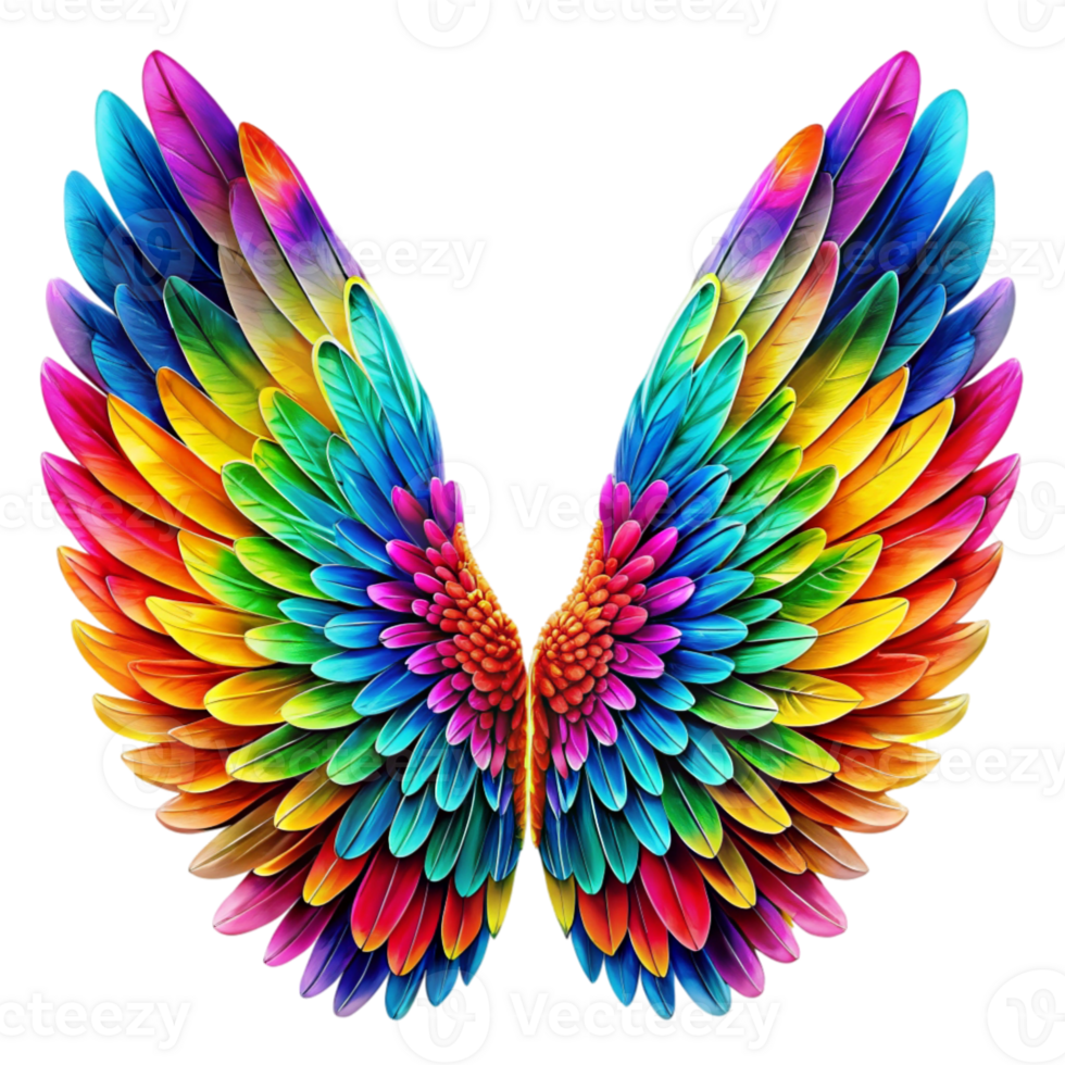 A pair of multicolored wings is depicted displaying a gradient of hues from blue and green to red and yellow png