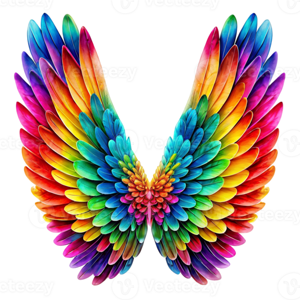 A pair of multicolored wings is depicted displaying a gradient of hues from blue and green to red and yellow png