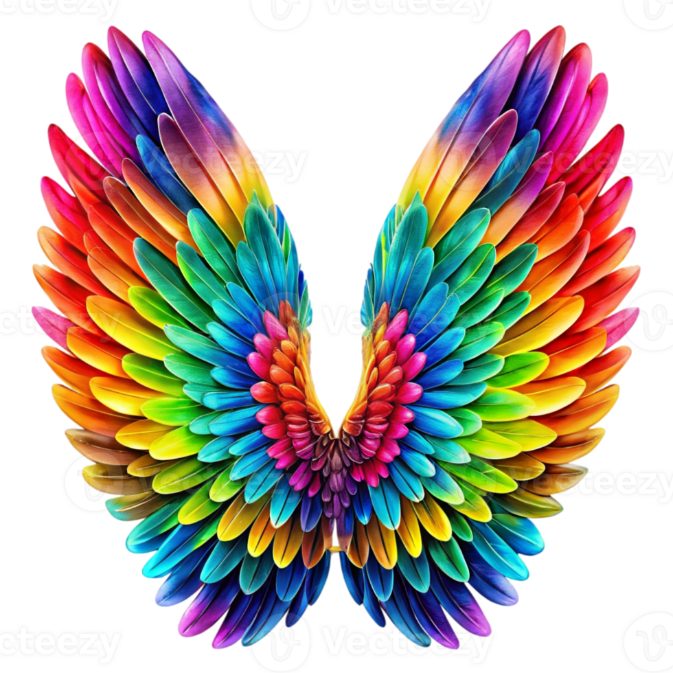 A pair of multicolored wings is depicted displaying a gradient of hues from blue and green to red and yellow png