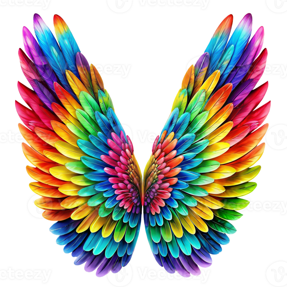 A pair of multicolored wings is depicted displaying a gradient of hues from blue and green to red and yellow png
