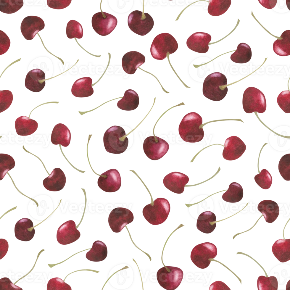 Watercolor cherry seamless pattern Ripe berry print for wallpaper wrapping decoration scrapbooking design Fruit red background Summer juicy ornament png