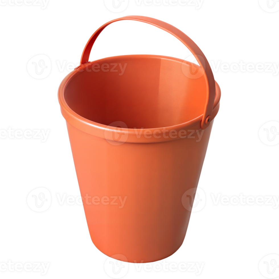 Orange plastic bucket with handle on transparent background png