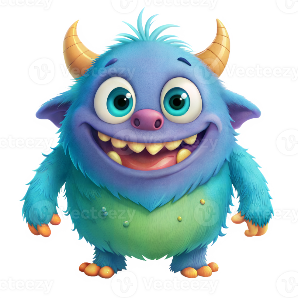 Cute cartoon monster with big eyes on transparent background png