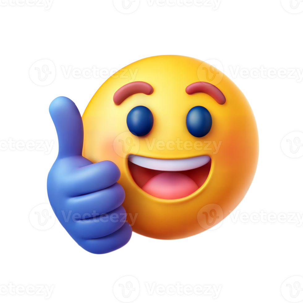 3D smiling emoji with thumbs up on transparent background png
