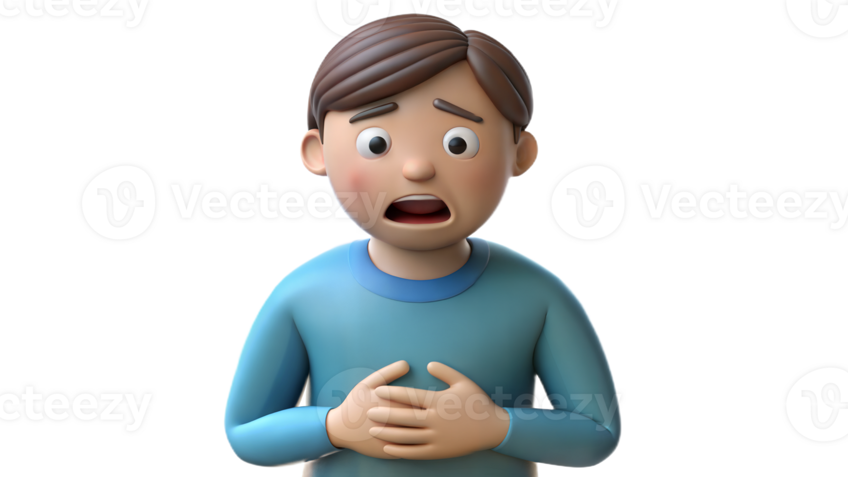 Person feeling nauseous and holding stomach, indicating sickness on transparent background png
