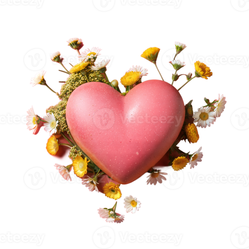 Pink heart with flowers on transparent background symbolizing love and affection png