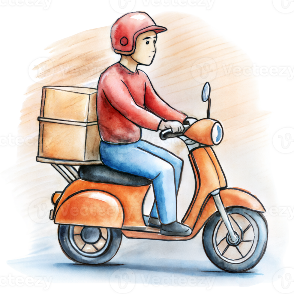 Food delivery scooter rider with helmet and package png