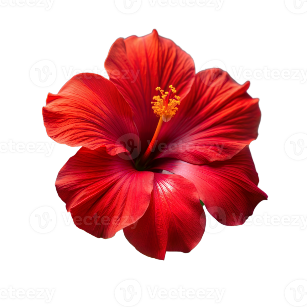 Vibrant red hibiscus flower in full bloom on a transparent background png