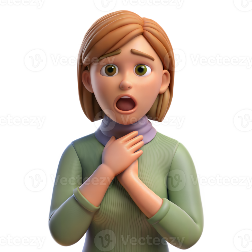 Animated woman with sore throat on transparent background png