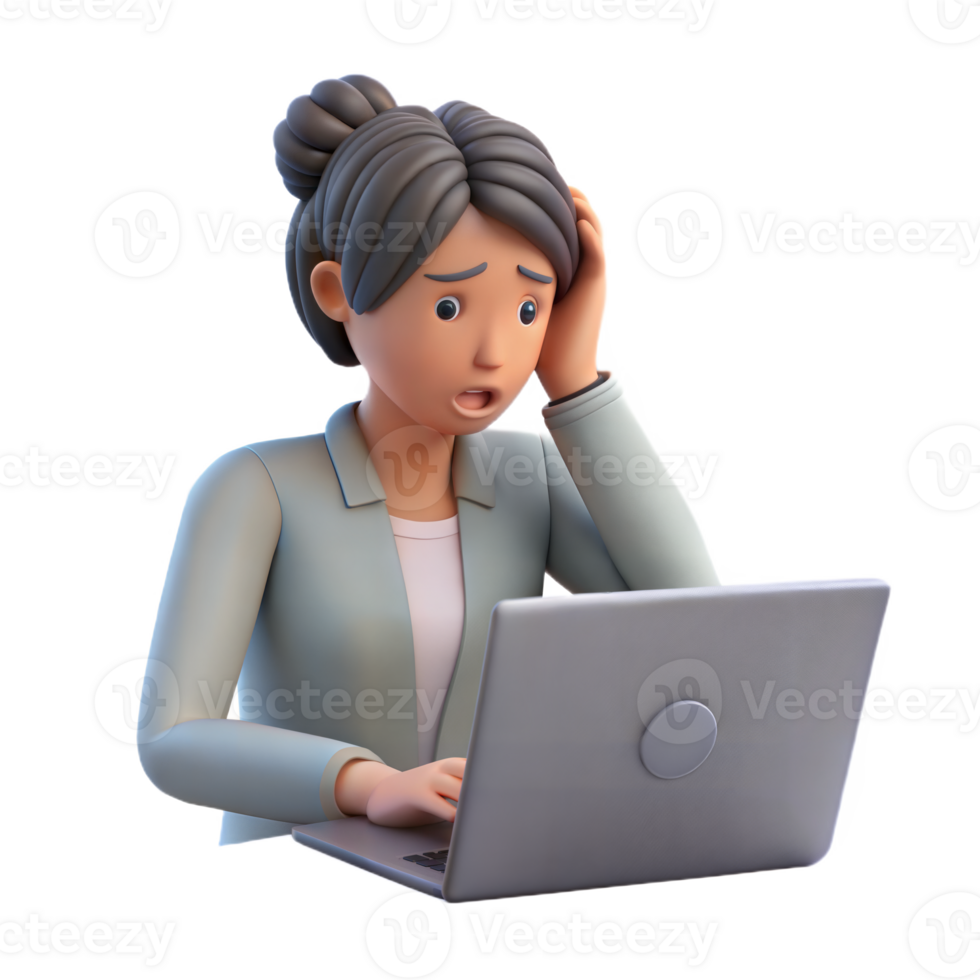 Woman with headache working on laptop experiencing stress on