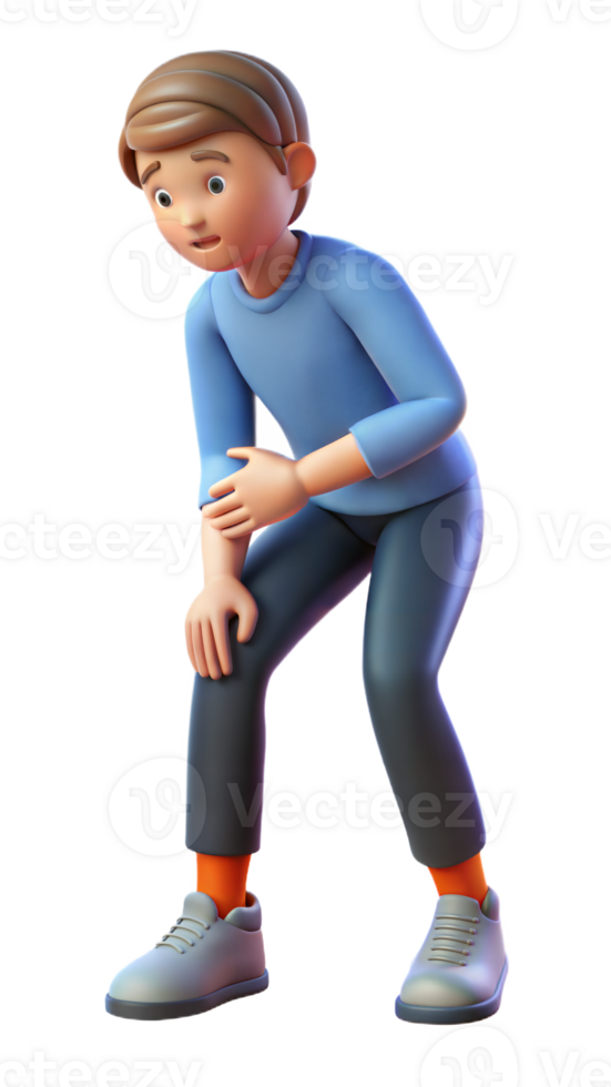 3D illustration of a person experiencing knee pain, indicating arthritis on a transparent background png
