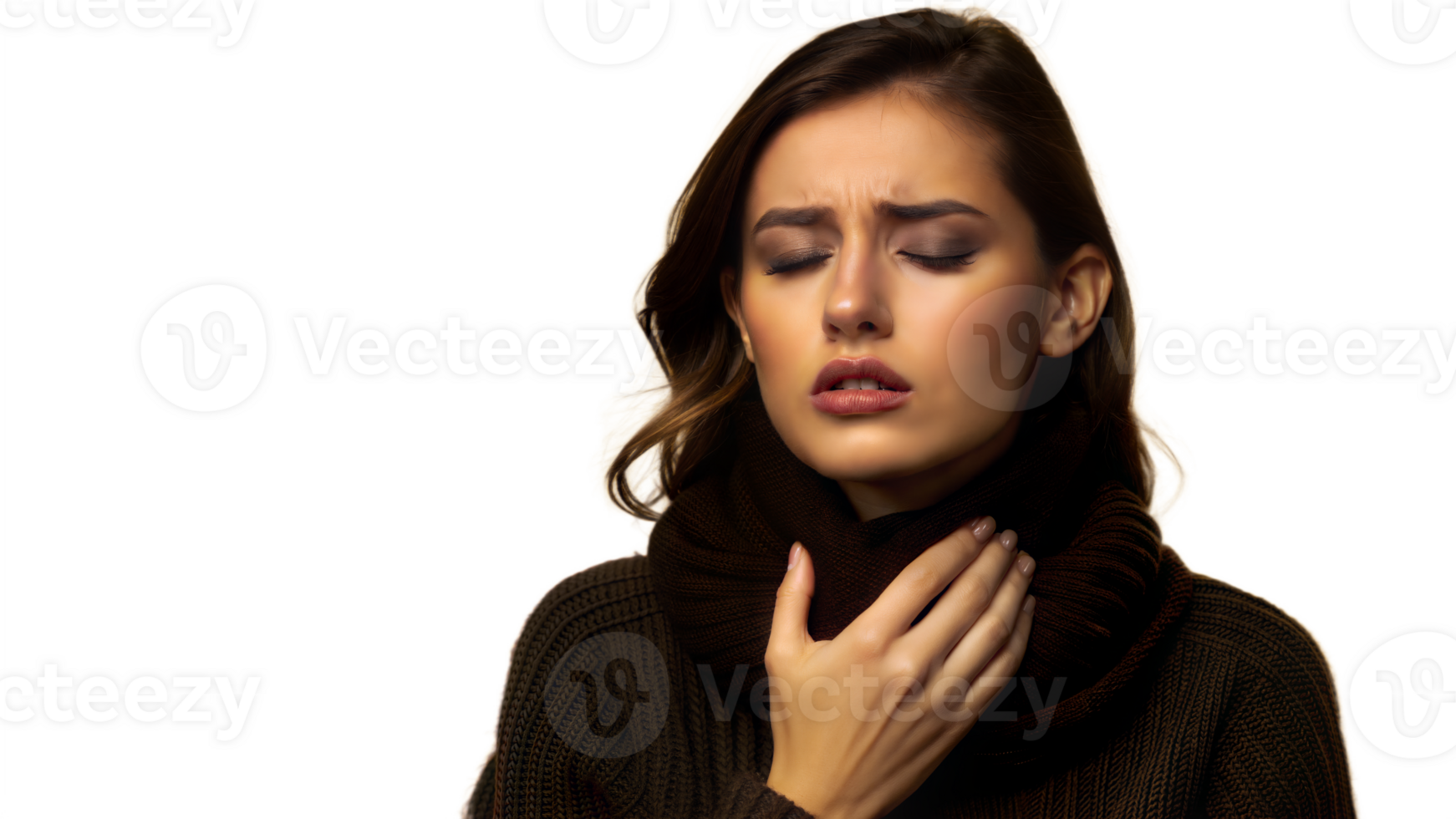 Woman experiencing sore throat sensation on transparent background png