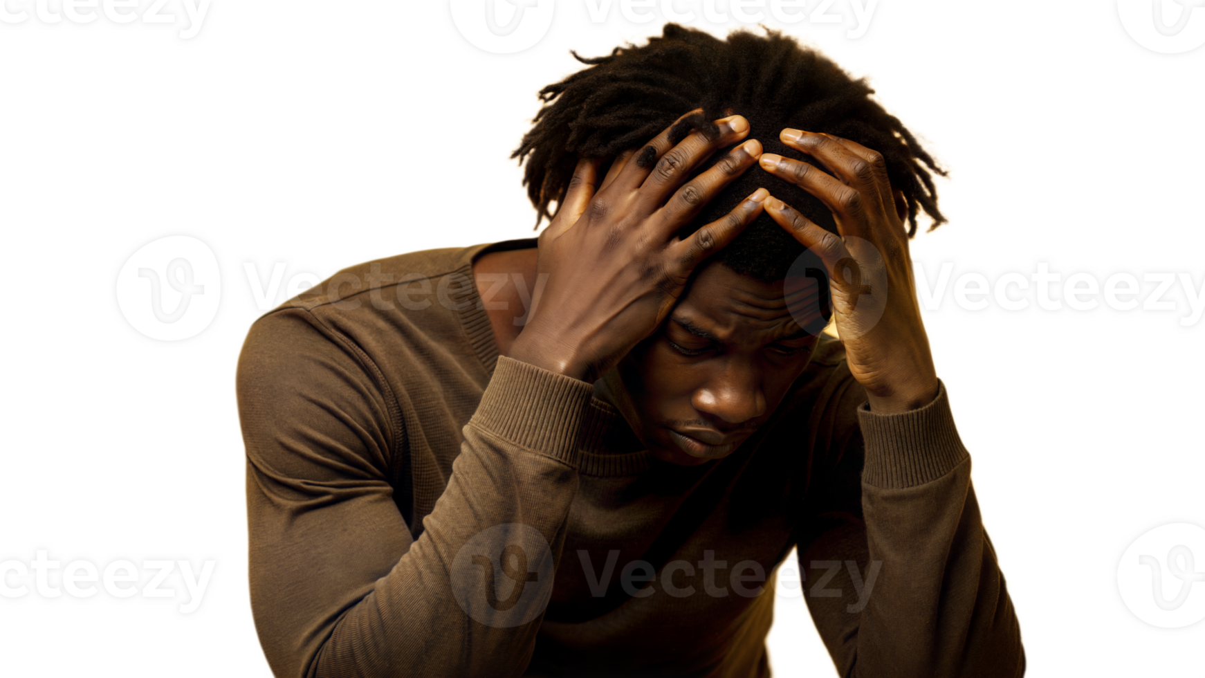 A person experiencing depression with a distressed expression on a transparent background png