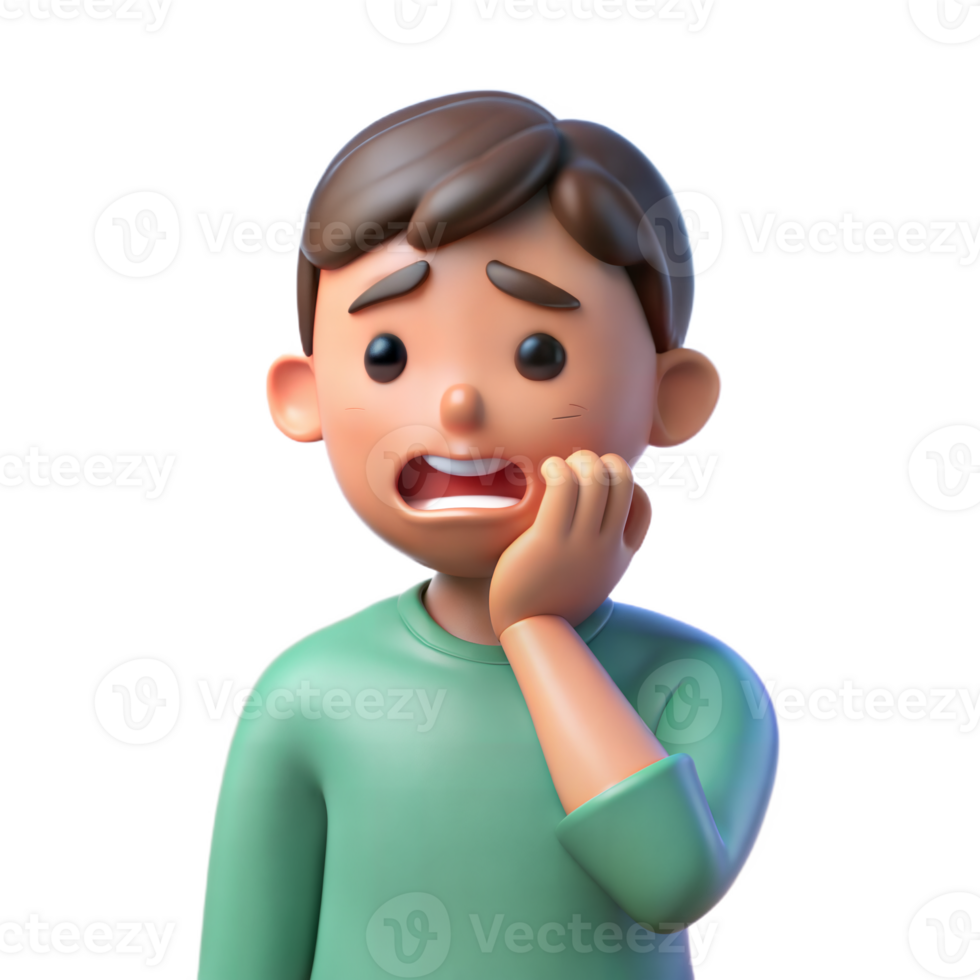 Cartoon person with tooth pain indicating a dental issue on a transparent background png