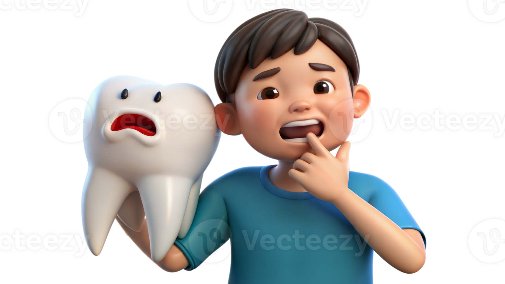 Cartoon person experiencing tooth pain showing dental issue on transparent background png