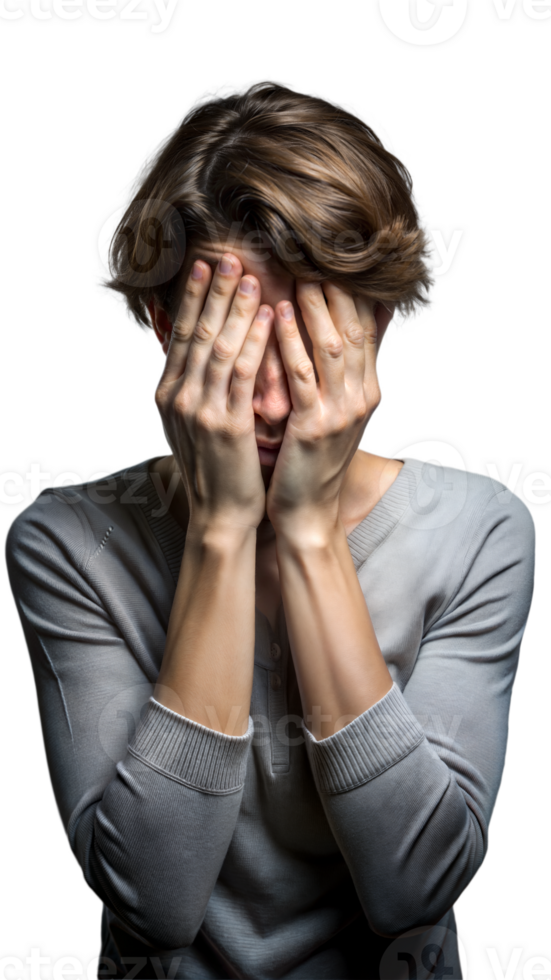 Person feeling anxious and showing signs of stress on transparent background png
