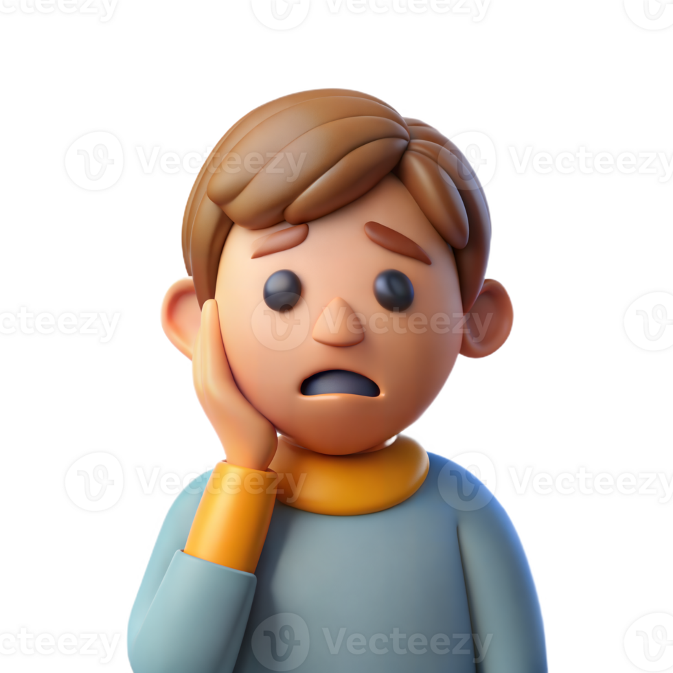 3D character showing signs of sadness and depression on transparent background png