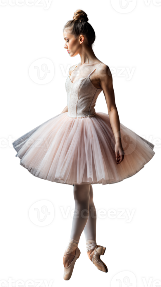 Graceful ballerina in elegant pink tutu standing en pointe on transparent background png