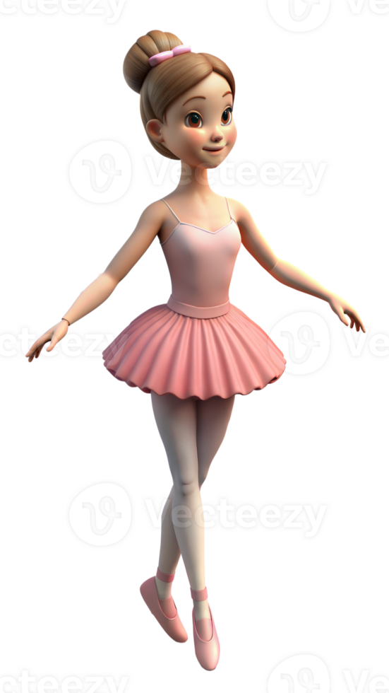 Full body picture of a female ballerina in a pink tutu on a transparent background png