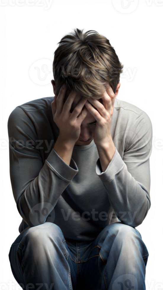 Person feeling depressed and showing signs of sadness on a transparent background png
