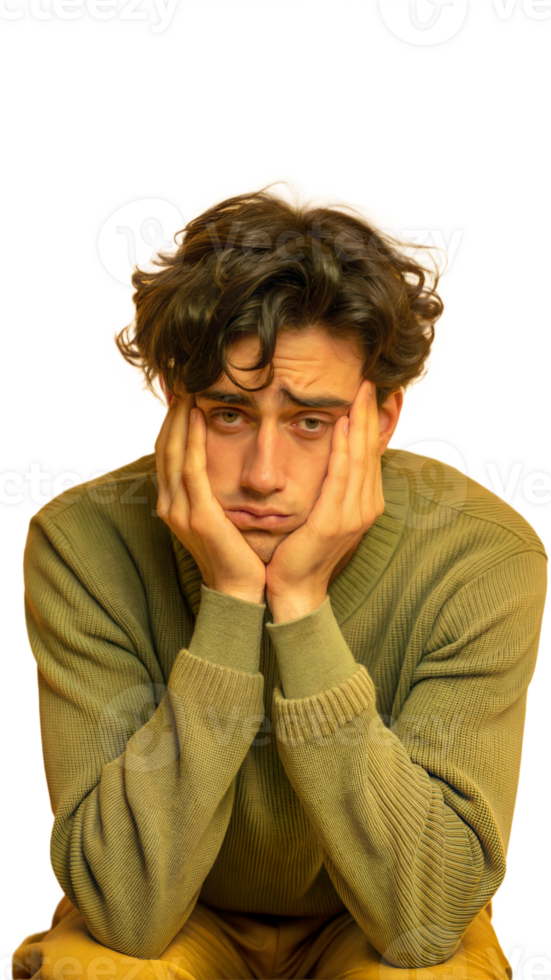 A person feeling depressed showing signs of sadness on transparent background png