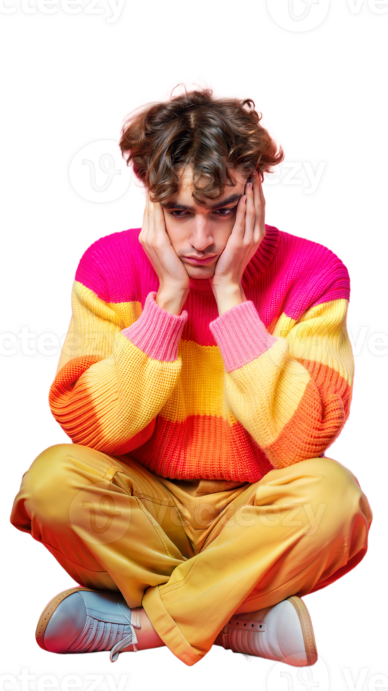 Person feeling depressed and showing signs of sadness on a transparent background png