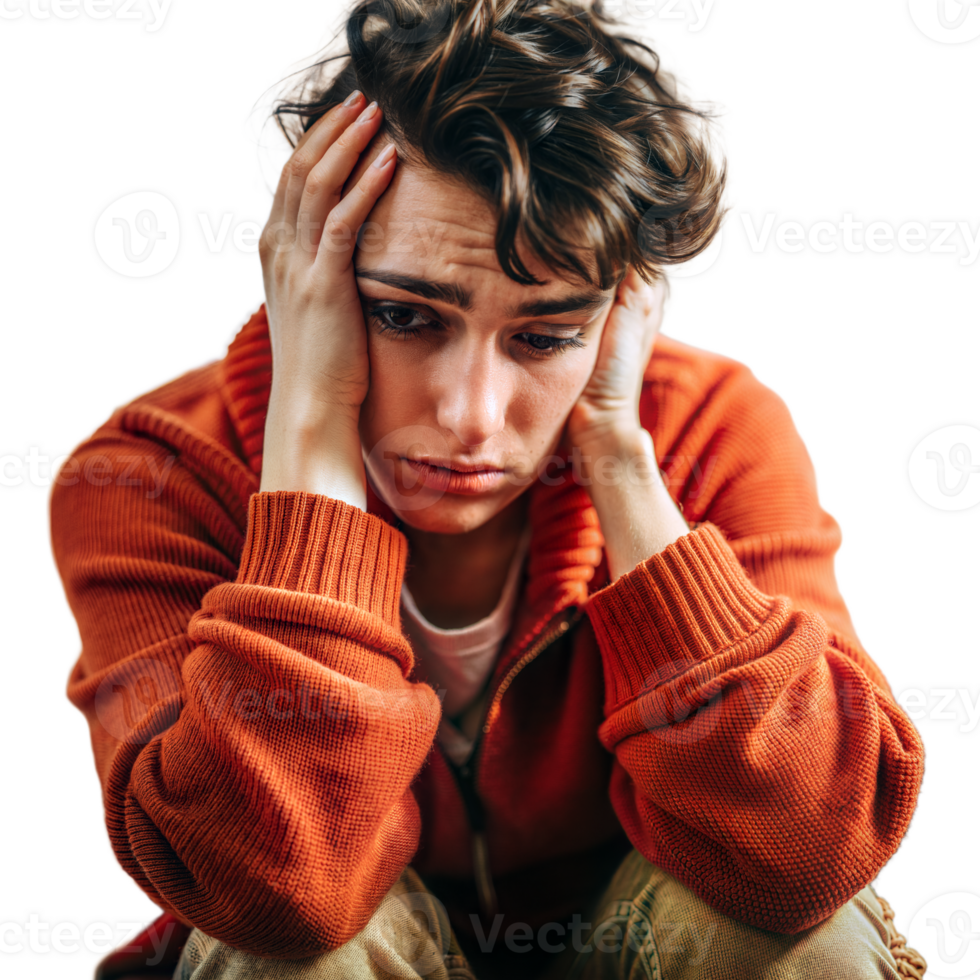 Young person expressing deep sadness and depression on transparent background png