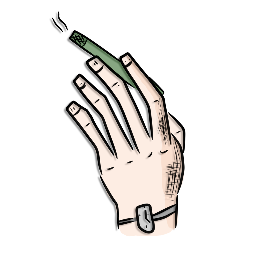Hand with watch and cigarette in cartoon style png