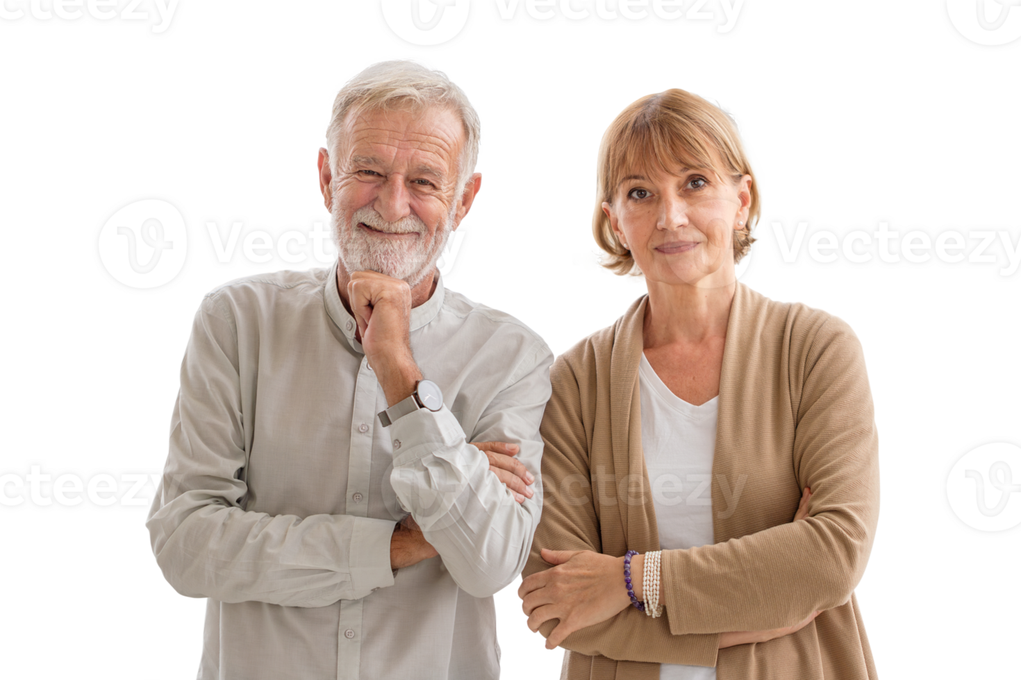 Portrait of a happy senior couple standing and looking at the camera, Joyful nice elderly couple smiling while being in a great mood, Elderly couple concepts png