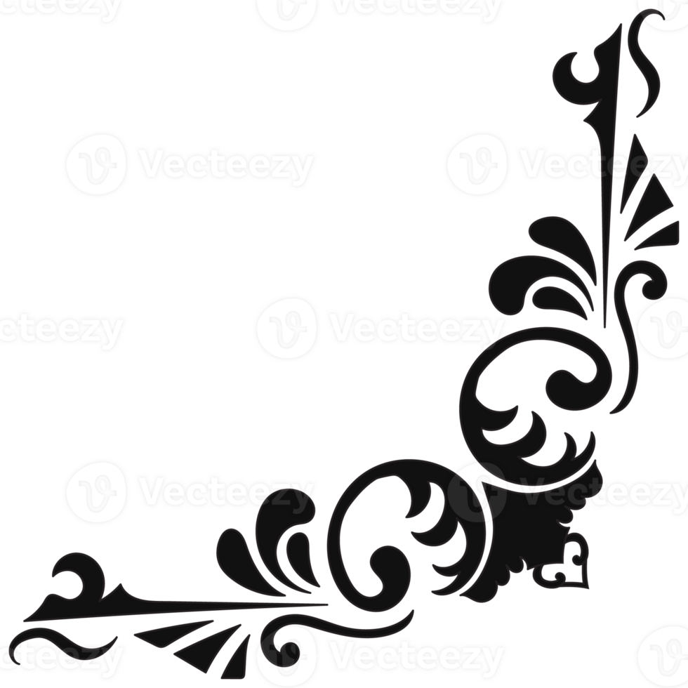 Thin line vintage corner. Medieval period of the Victorian dynasty. Fancy black monogram frame design element abstract icon collection Flower simple symbol png