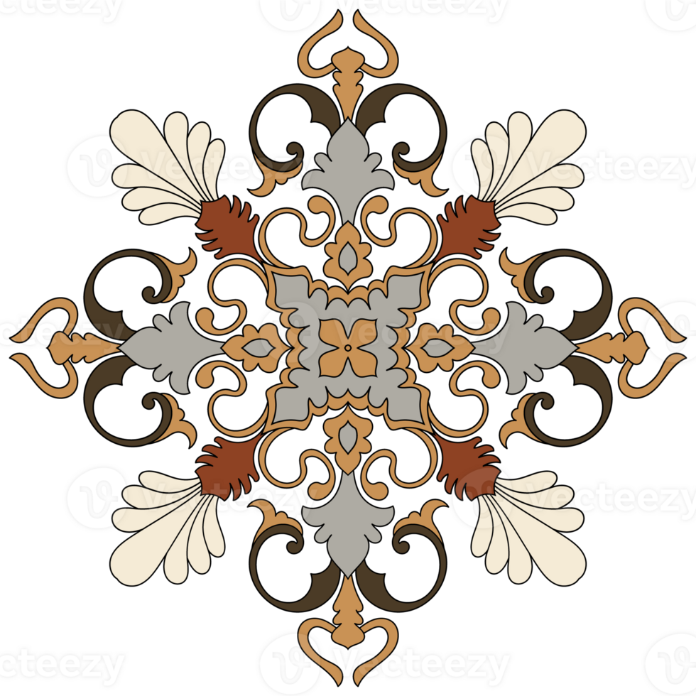 Brown mandala on white background, abstract flower. Graphic elements for cards png